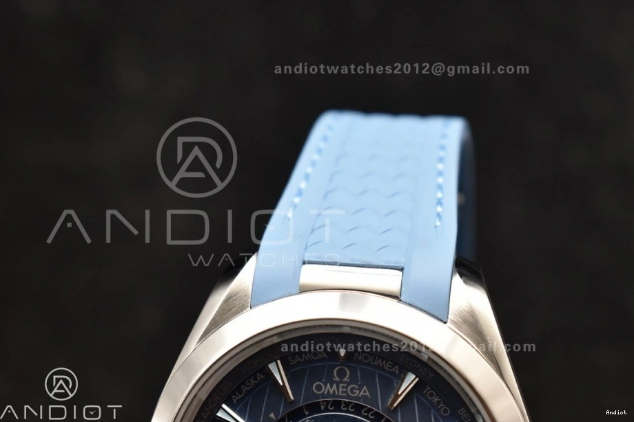 A8938 VSF Blue Summer Edition GMT Dial Best Blue Strap Clone Super 1:1 43mm Aqua Terra Worldtimer Rubber on 0101